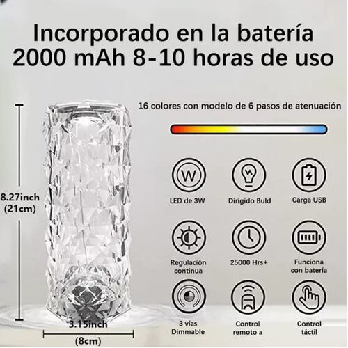 Lámpara 3d De Cristal Acrílico Control Táctil 16 Colores