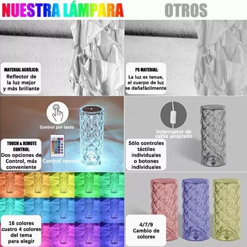 Lámpara 3d De Cristal Acrílico Control Táctil 16 Colores