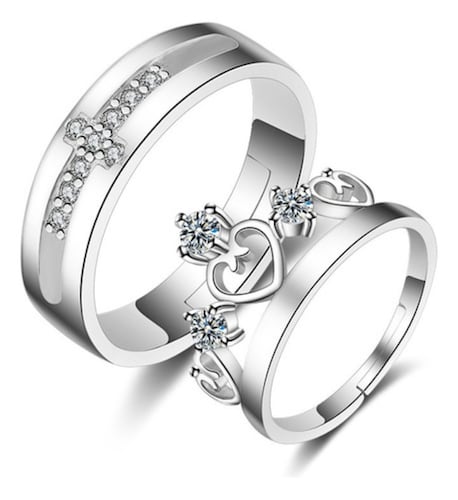 Anillos De Pareja Ajustables Color Plata 6 Piezas