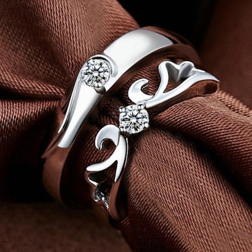 Anillos De Pareja Ajustables Color Plata 6 Piezas