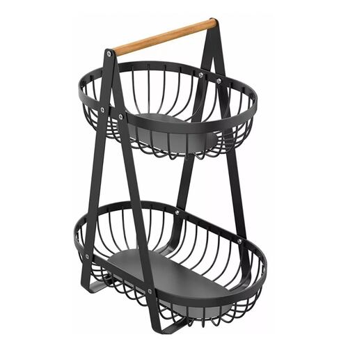 Frutero Cesta De Fruta De Metal De 2 Niveles Para Cocina Negro