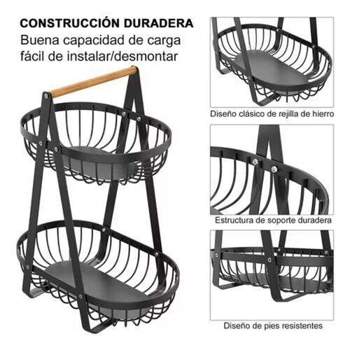 Frutero Cesta De Fruta De Metal De 2 Niveles Para Cocina Negro