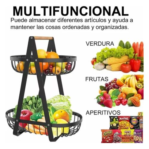 Frutero Cesta De Fruta De Metal De 2 Niveles Para Cocina Negro