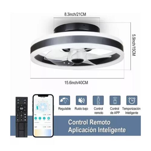 Ventilador Techo Inteligente 2 En 1 Lámpara Control Remoto Blanco/Negro