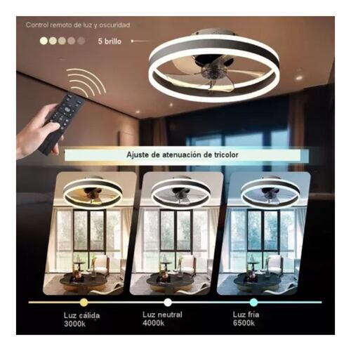 Ventilador Techo Inteligente 2 En 1 Lámpara Control Remoto Blanco/Negro