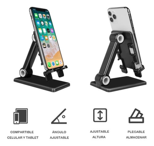 Soporte De Escritorio Para Celular Plegable Y Ajustable Negro