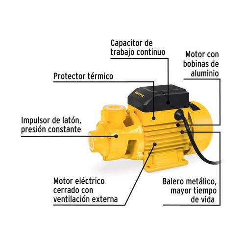 Bomba periférica monofásica 0.5hp color amarillo 60Hz 127V