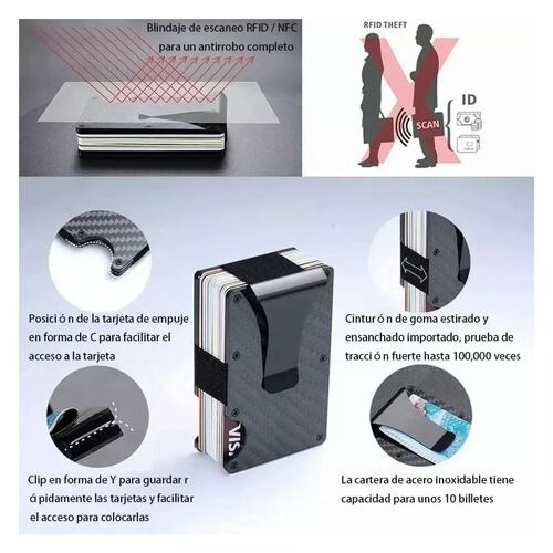Cartera Rfid tarjetero Fibra de carbono Negro