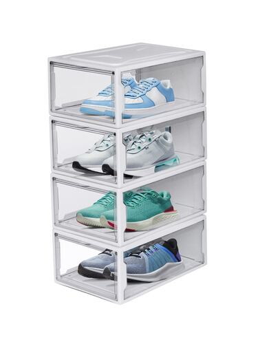 AGBOX Zapatera Apilable Wendy Set 4 Piezas Premium Small Blanca ZAP04WB.