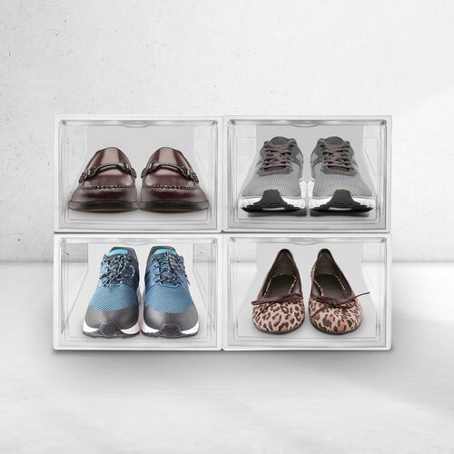 AGBOX Zapatera Apilable Wendy Set 4 Piezas Premium Small Blanca ZAP04WB.