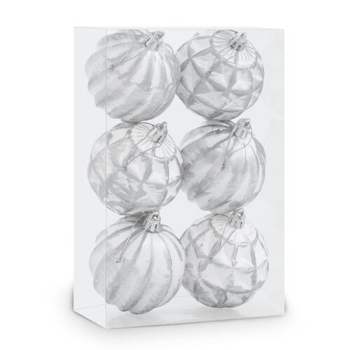 Set con 6 Esferas Decoración Navideña 8 cm Adornos para Árbol de Navidad (Blanca - Plateado) ESQUIMAL.