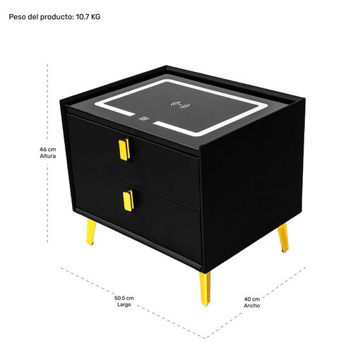 Buro Smart Mesa Inteligente Noche Cargador Inalambrico Luz Led Usb Negro