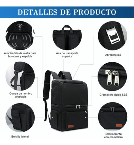 Bolsa Mochila Hielera Portátil, interior Impermeable, 2 Capas Color Gris
