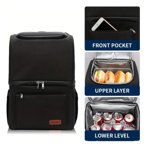 Bolsa Mochila Hielera Portátil, interior Impermeable, 2 Capas Color Gris