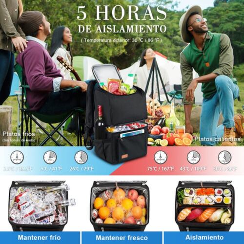 Bolsa Mochila Hielera Portátil, interior Impermeable, 2 Capas Color Gris