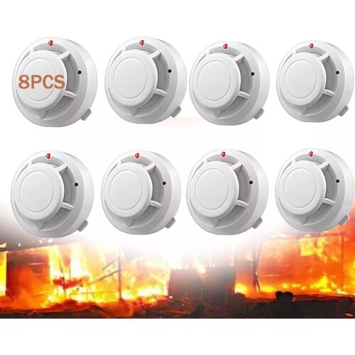 Kit Detector De Humo Con Alta Cobertura Y Alarma Con Sonido 8pcs