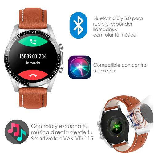 Reloj Smartwatch Vak 115 Piel Bluetooth Calorias Musica.