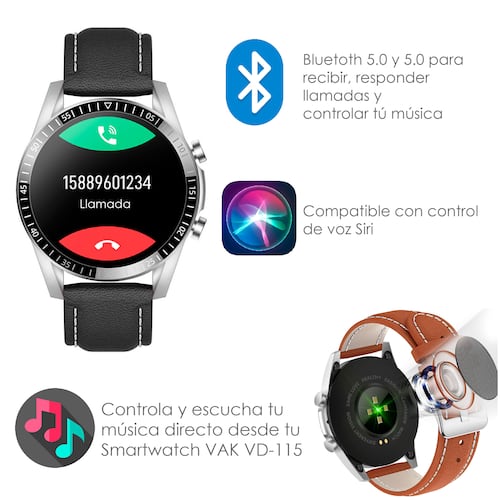 Reloj Smartwatch Vak 115 Piel Bluetooth Calorias Musica.