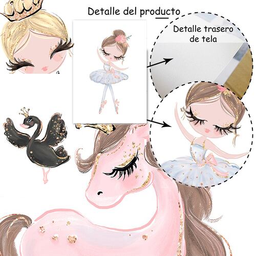 Kits de 6 Lienzo Habitación Infantil Bailarina Ballet Bebé Niña