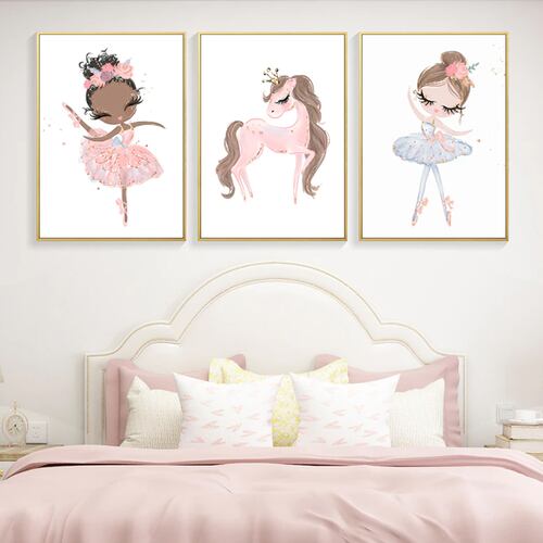 Kits de 6 Lienzo Habitación Infantil Bailarina Ballet Bebé Niña