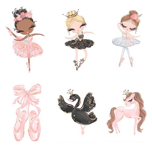 Kits de 6 Lienzo Habitación Infantil Bailarina Ballet Bebé Niña