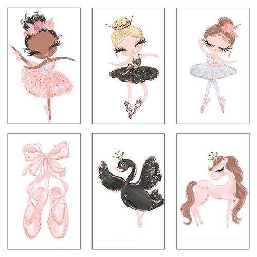 Kits de 6 Lienzo Habitación Infantil Bailarina Ballet Bebé Niña