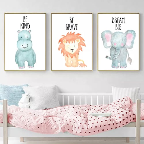 6Lienzos Decorativos Habitación Infantil Bebé Animales Selva