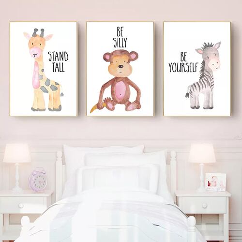6Lienzos Decorativos Habitación Infantil Bebé Animales Selva