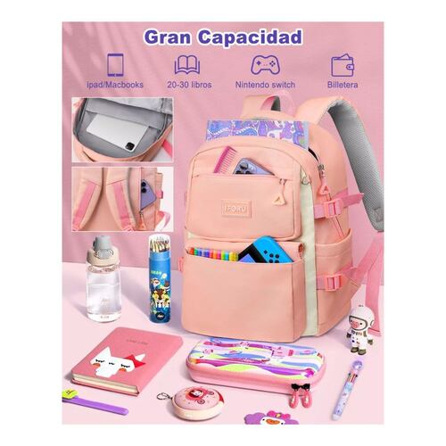 Mochila escolar Backpack-13N color rosa diseño liso 30 L Rosa