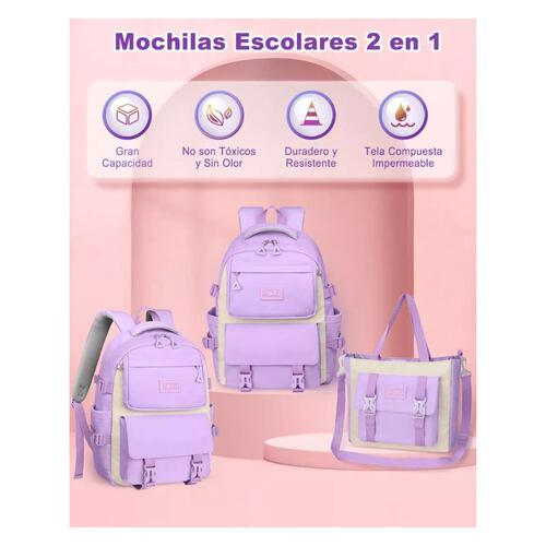 Mochila escolar Backpack-13N color Negro diseño liso 30 L Morado