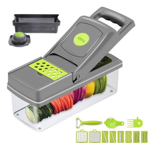 Rallador Cortador Rebanador Picador Manual De Verduras Fruta Color Transparente con Gris