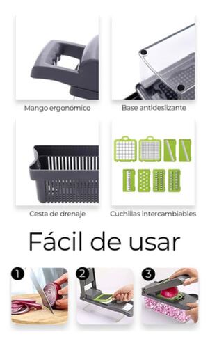 Rallador Cortador Rebanador Picador Manual De Verduras Fruta Color Transparente con Gris