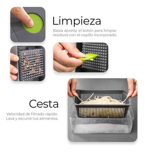 Rallador Cortador Rebanador Picador Manual De Verduras Fruta Color Transparente con Gris