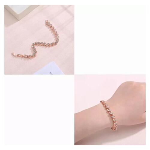 Pulsera De Cristal Para Mujer Plata Blanca Y Oro Rosa,2 Pzs