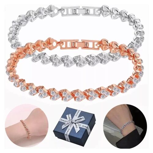 Pulsera De Cristal Para Mujer Plata Blanca Y Oro Rosa,2 Pzs