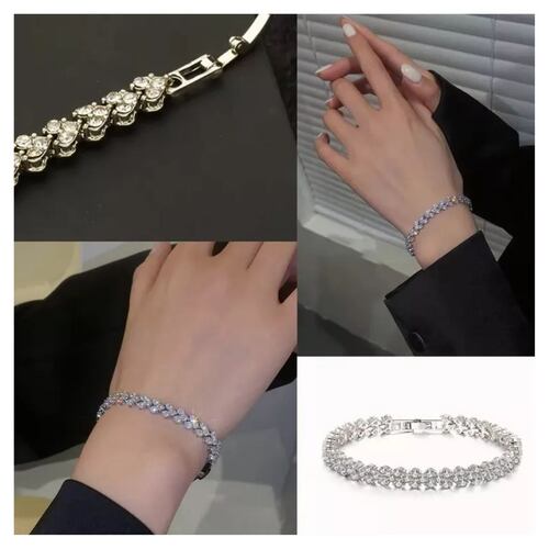 Pulsera De Cristal Para Mujer Plata Blanca Y Oro Rosa,2 Pzs