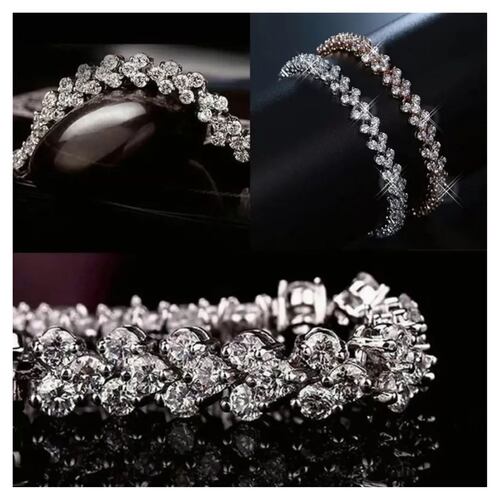 Pulsera De Cristal Para Mujer Plata Blanca Y Oro Rosa,2 Pzs