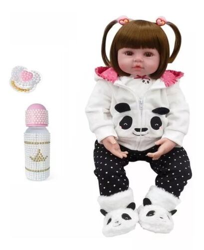 Bebé Reborn Muñeca Silicona De Cuerpo Completo 48cm Panda.