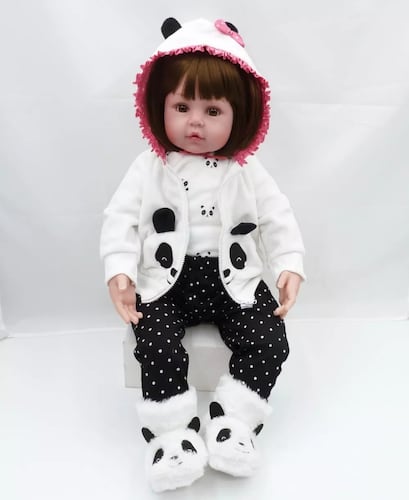 Bebé Reborn Muñeca Silicona De Cuerpo Completo 48cm Panda.
