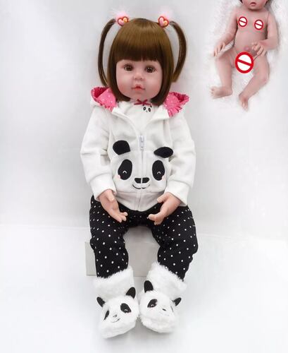 Bebé Reborn Muñeca Silicona De Cuerpo Completo 48cm Panda.