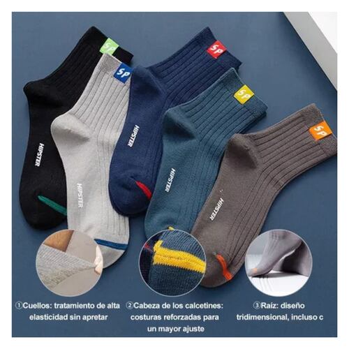10pares Hombre Calcetines Deportiva Poliéster-algodón Talla única