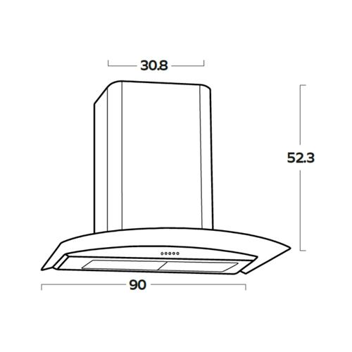 Campana Pared EB Técnica EB-393 de 90 cm Purificadora Acero Negro y Cristal.