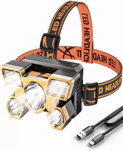 Lámpara Cabeza Led Usb Linterna Frontal Recargable 5 Leds.