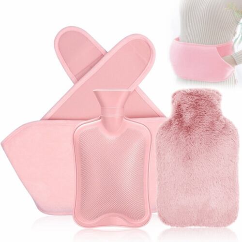 Bolsa De Agua Caliente Goma Con Cubierta De Cintura Y Funda Rosa