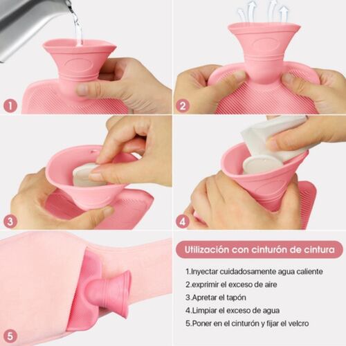 Bolsa De Agua Caliente Goma Con Cubierta De Cintura Y Funda Rosa