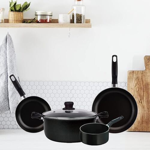 Bateria De Cocina T-fal 5 Pzas Negro Antiadherente 5813700.