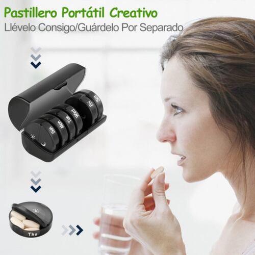 Pastilleros Semanal Organizador De Píldora Portátil 2 Tomas Negro