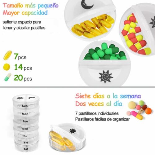 Pastillero Organizador Semanal De Píldoras 2 Tomas Portátil Blanco
