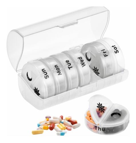Pastillero Organizador Semanal De Píldoras 2 Tomas Portátil Blanco