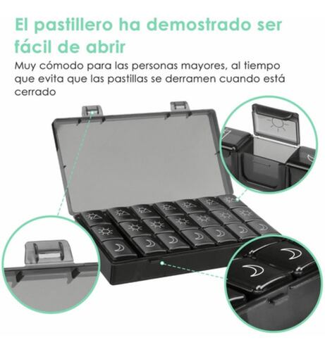 Pastillero Organizador Semanal De Píldoras 3 Tomas Portátil Negro